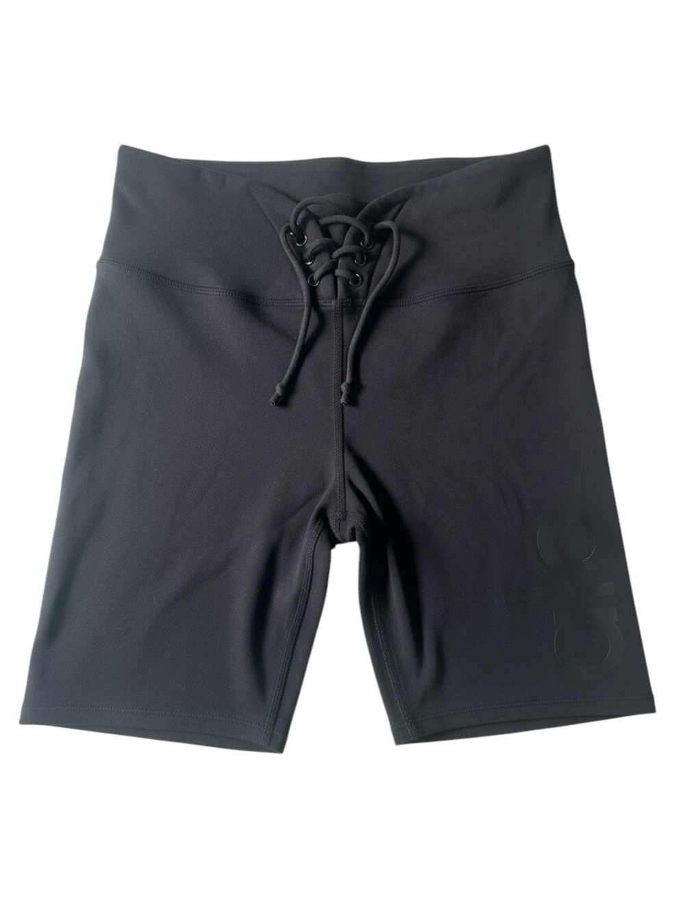 Alo Yoga 7” Yogi Lace Up Biker Shorts Black Size L GUC - Picture 2 of 8